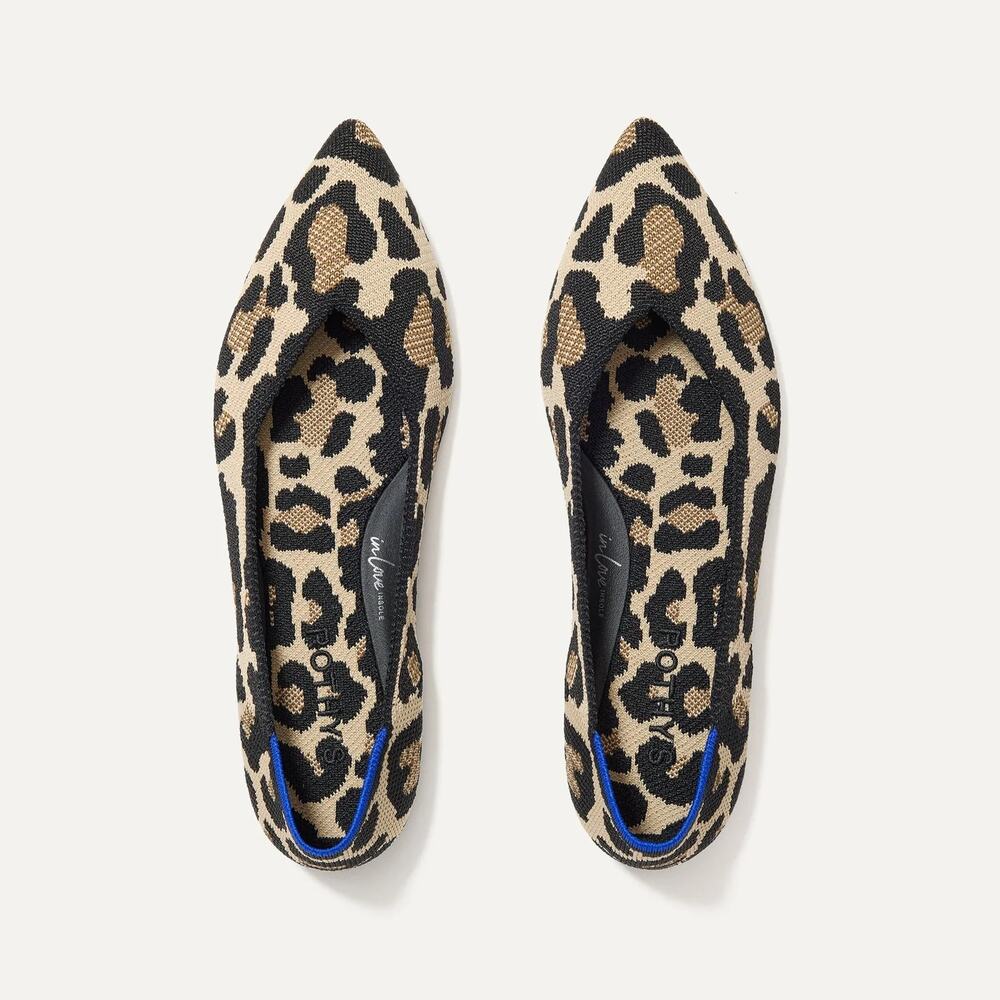 Rothy's The Point Animal Print Slip On Knit Ballet Flats Desert Cat Leopard 9.5